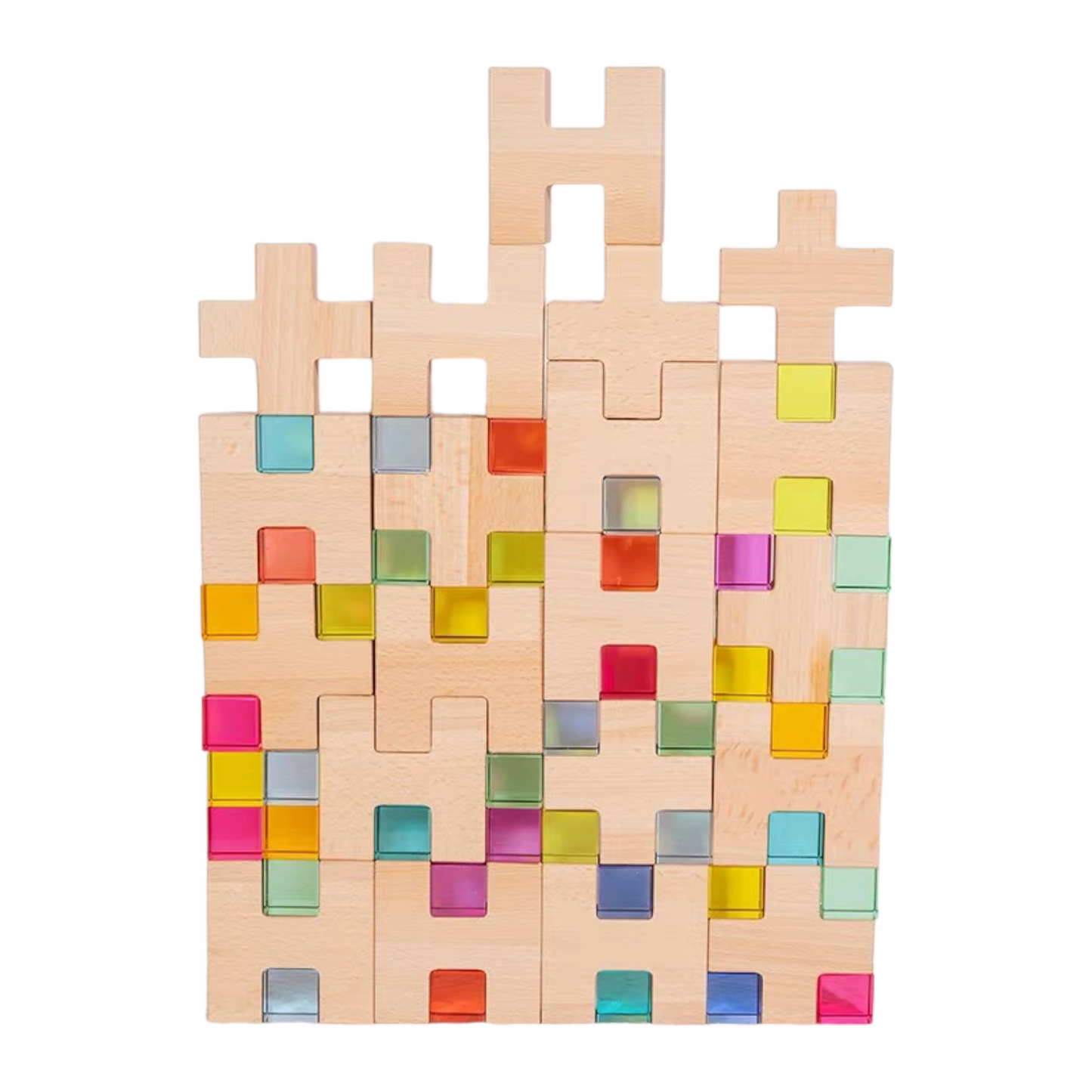 **Pre-order (Ships in 2-3 weeks)** 20 Pcs Wooden H and + Shape Blocks Set with Storage Tray