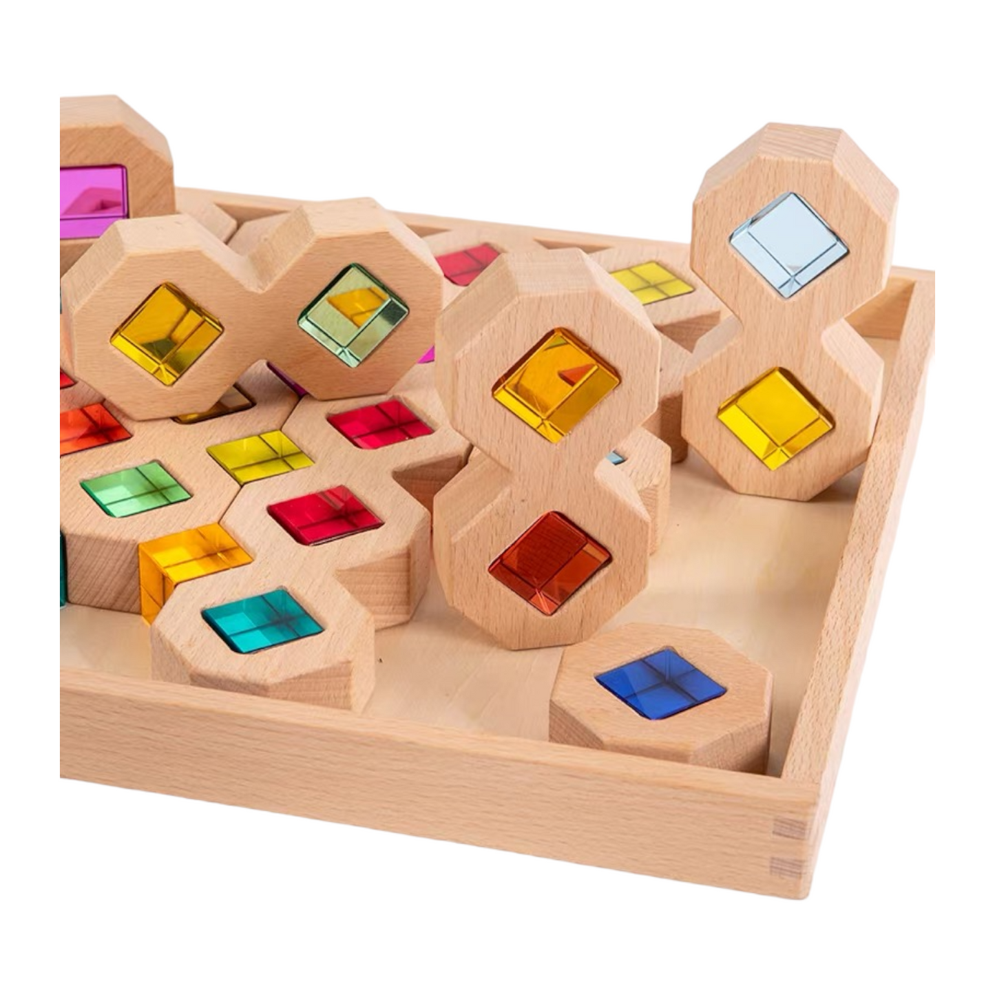 **Pre-order (Ships in 2-3 weeks)** 12 Pcs Wooden Windows Building Block Set with Storage Tray
