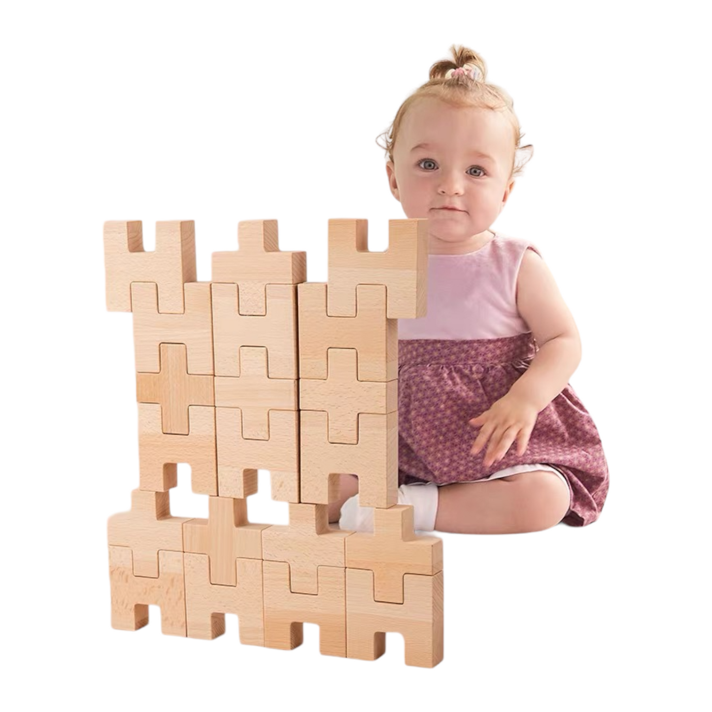 **Pre-order (Ships in 2-3 weeks)** 20 Pcs Wooden H and + Shape Blocks Set with Storage Tray