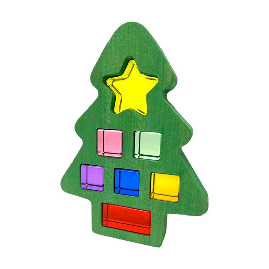 **Pre-order (Ships in 1-2 weeks)** Wooden Christmas Tree with 7 Pcs Lucite Cubes Set