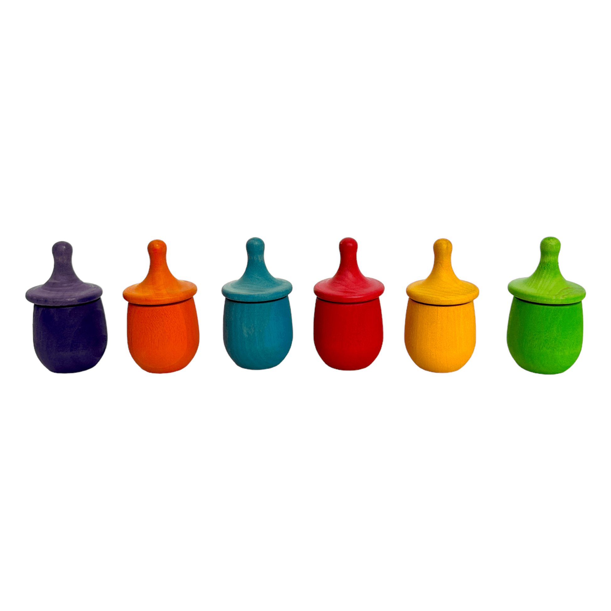 A set of 6 STAINED Little Thing Wooden Treasure Box in Stained Primary Rainbow Colors - The Nurturing Nook