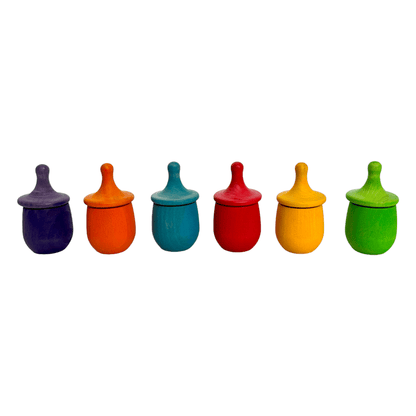 A set of 6 STAINED Little Thing Wooden Treasure Box in Stained Primary Rainbow Colors - The Nurturing Nook