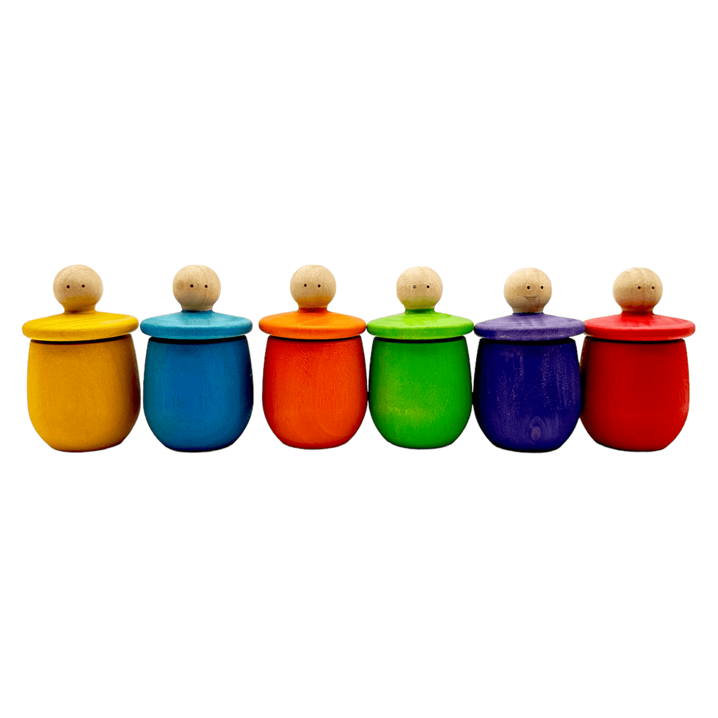 A set of 6 STAINED Little Thing Wooden Treasure Box in Stained Primary Rainbow Colors - The Nurturing Nook