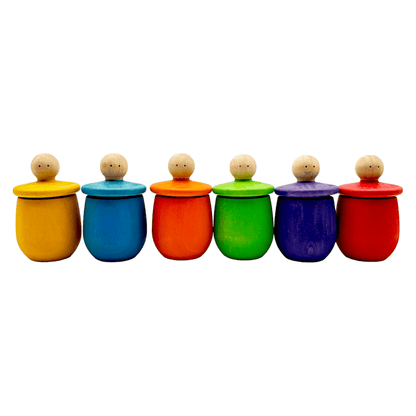 A set of 6 STAINED Little Thing Wooden Treasure Box in Stained Primary Rainbow Colors - The Nurturing Nook