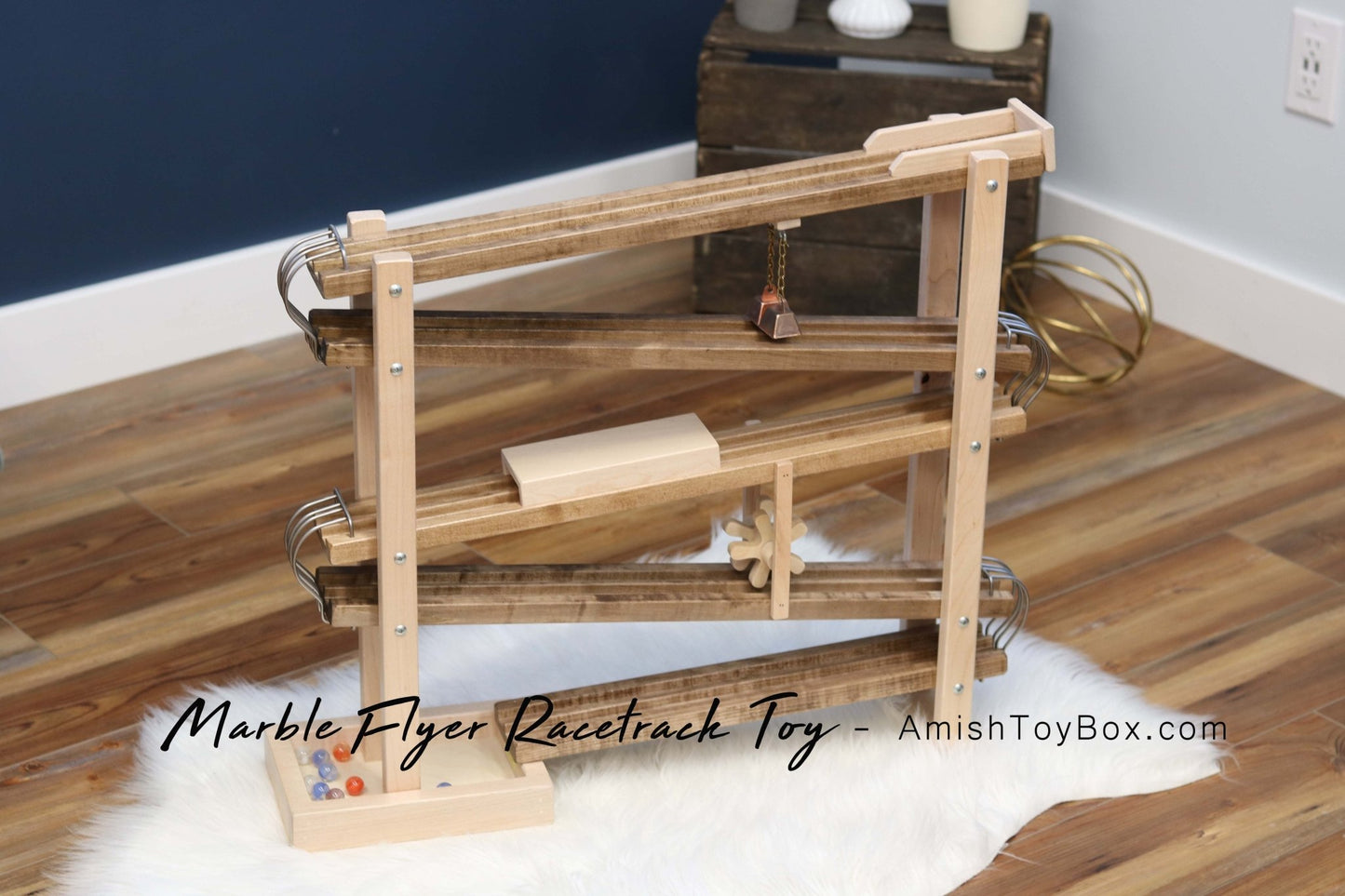 Amish - Made Deluxe Wooden Marble Flyer Racetrack Toy - The Nurturing Nook