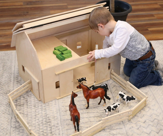 Amish - Made Large Wooden Hip - Roof Barn Toy, Unfinished - The Nurturing Nook