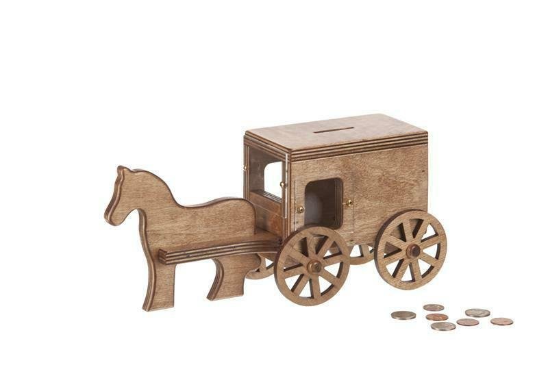 Amish-made Wooden horse & buggy penny piggy bank