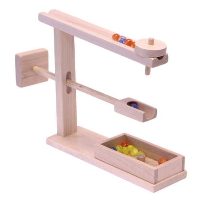 Amish - made Wooden marble roller machine toy, child - safe maple/walnut finish - The Nurturing Nook