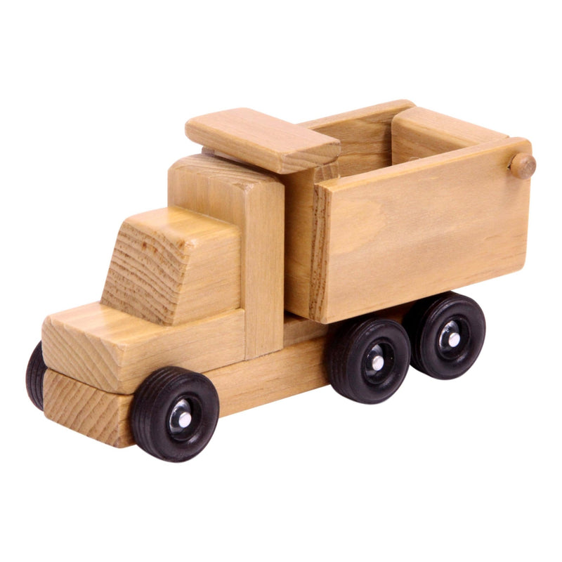 Amish-made Wooden toy dump truck, kid-safe finish
