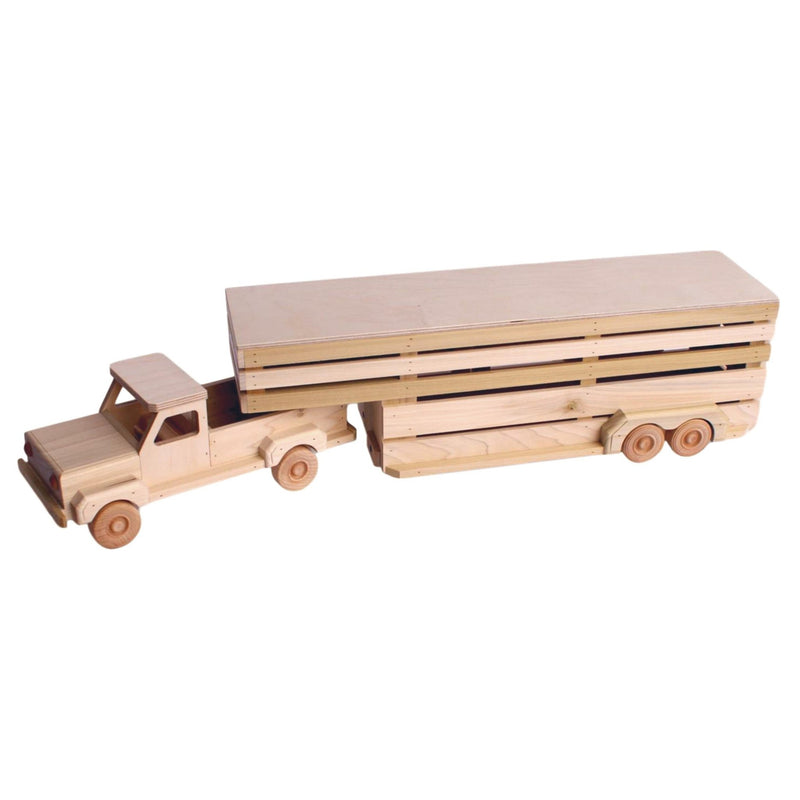 Amish-made Wooden toy pickup and gooseneck trailer set