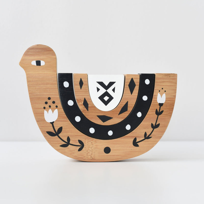 Bamboo nesting bird wooden puzzle toy for toddlers