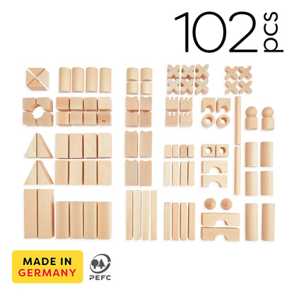 Basic Building Blocks 102 Piece Extra Large Wooden Starter Set - The Nurturing Nook