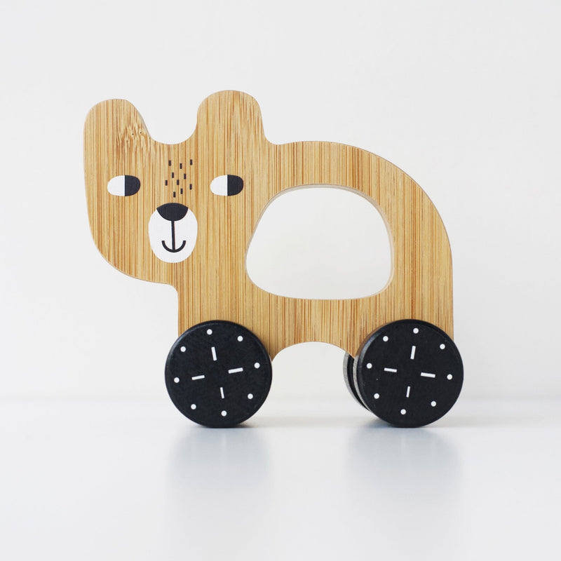 Montessori push toy for toddlers – wooden bear on wheels