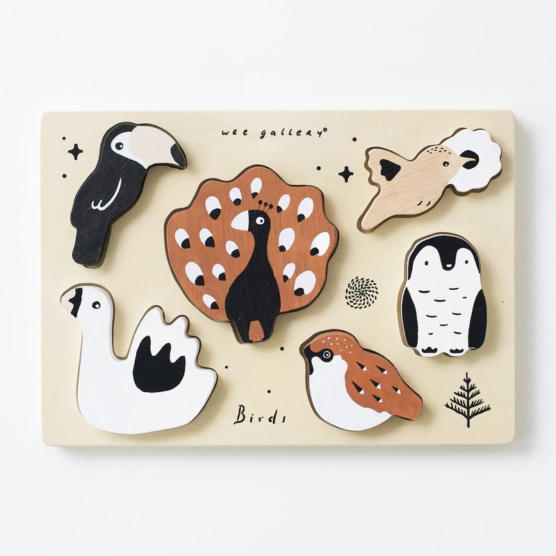 Birds wooden tray puzzle – eco-friendly, multi-use toy for ages 2+