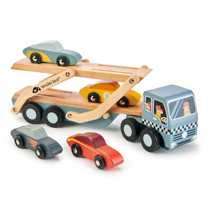 Tender Leaf wood car transporter with four super race cars