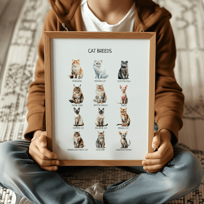 Cat Breeds Poster - Educational Montessori Wall Art for Classroom, Nursery & Kids’ Room | Digital Download - The Nurturing Nook