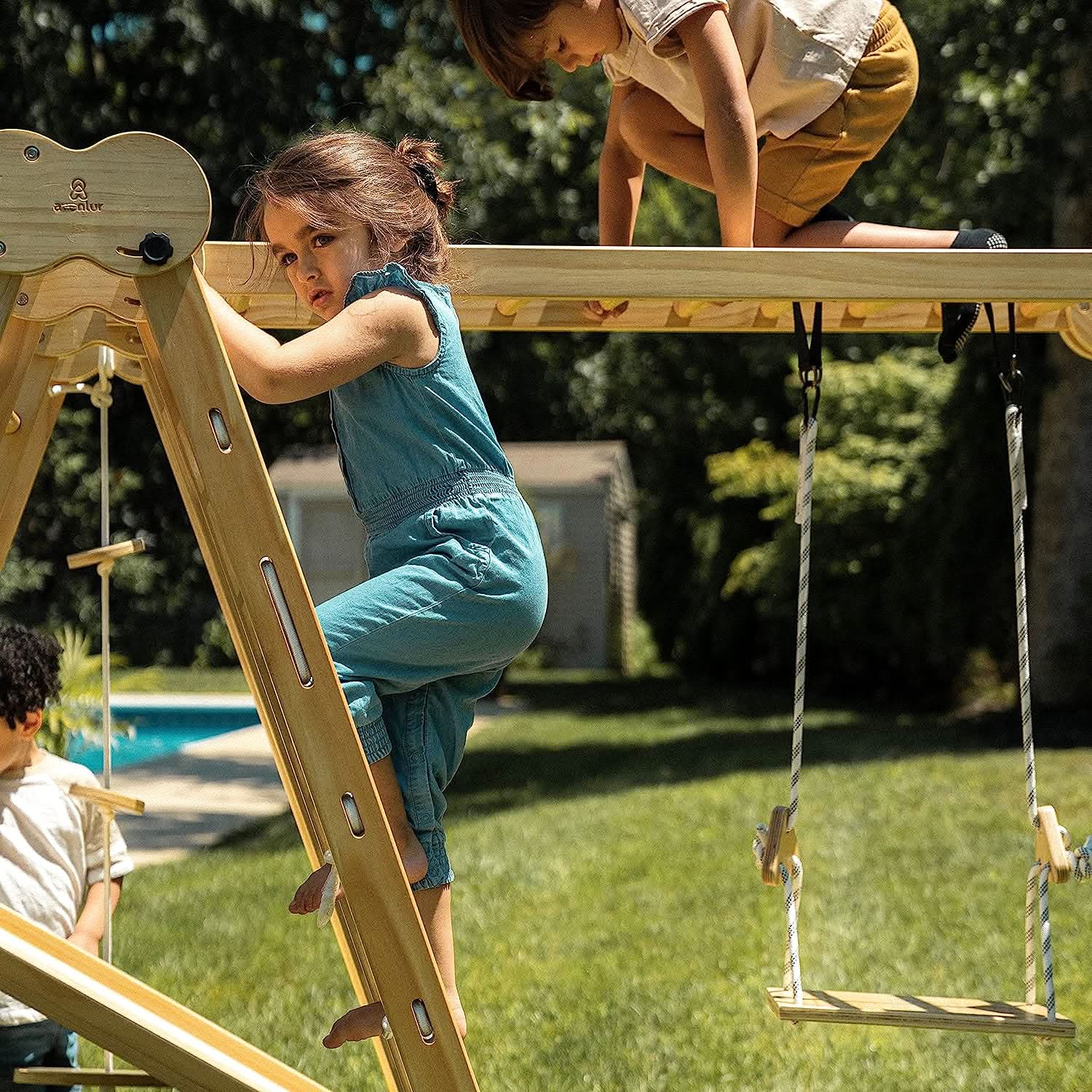 Chestnut - outdoor and indoor 8 - in - 1 jungle gym playset - The Nurturing Nook