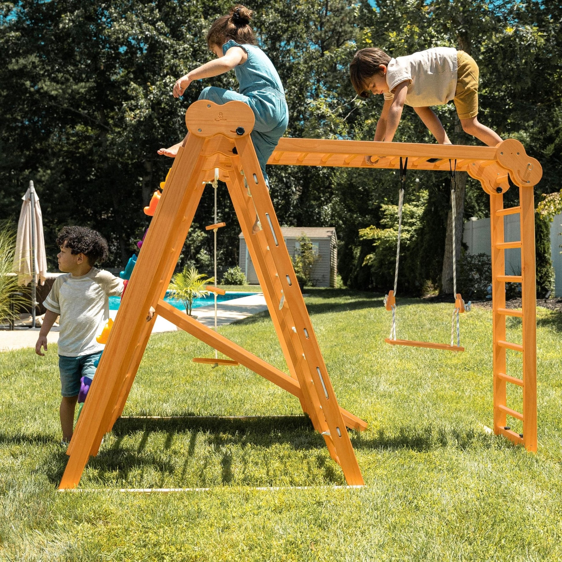 Chestnut - outdoor and indoor 8 - in - 1 jungle gym playset - The Nurturing Nook