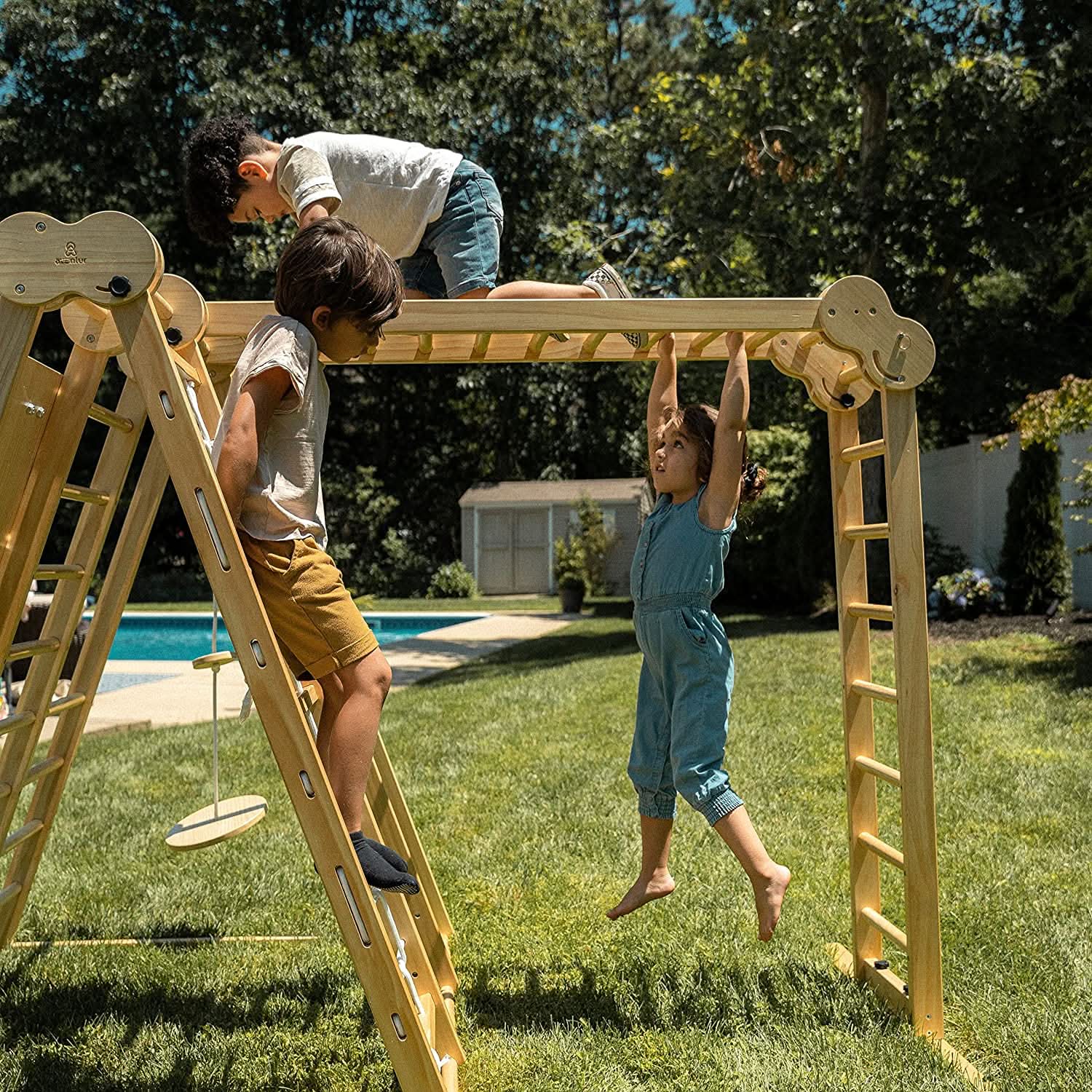 Chestnut - outdoor and indoor 8 - in - 1 jungle gym playset - The Nurturing Nook