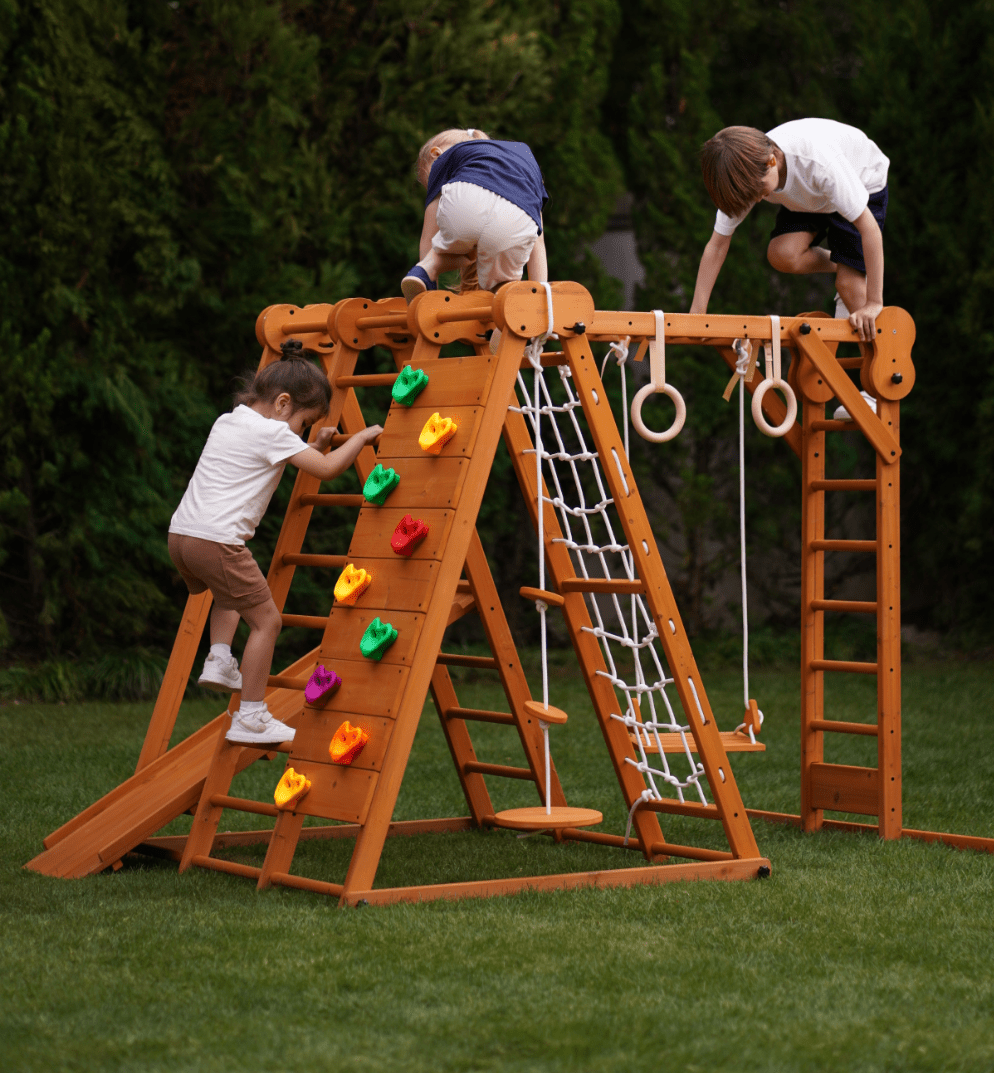 Chestnut - outdoor and indoor 8 - in - 1 jungle gym playset - The Nurturing Nook