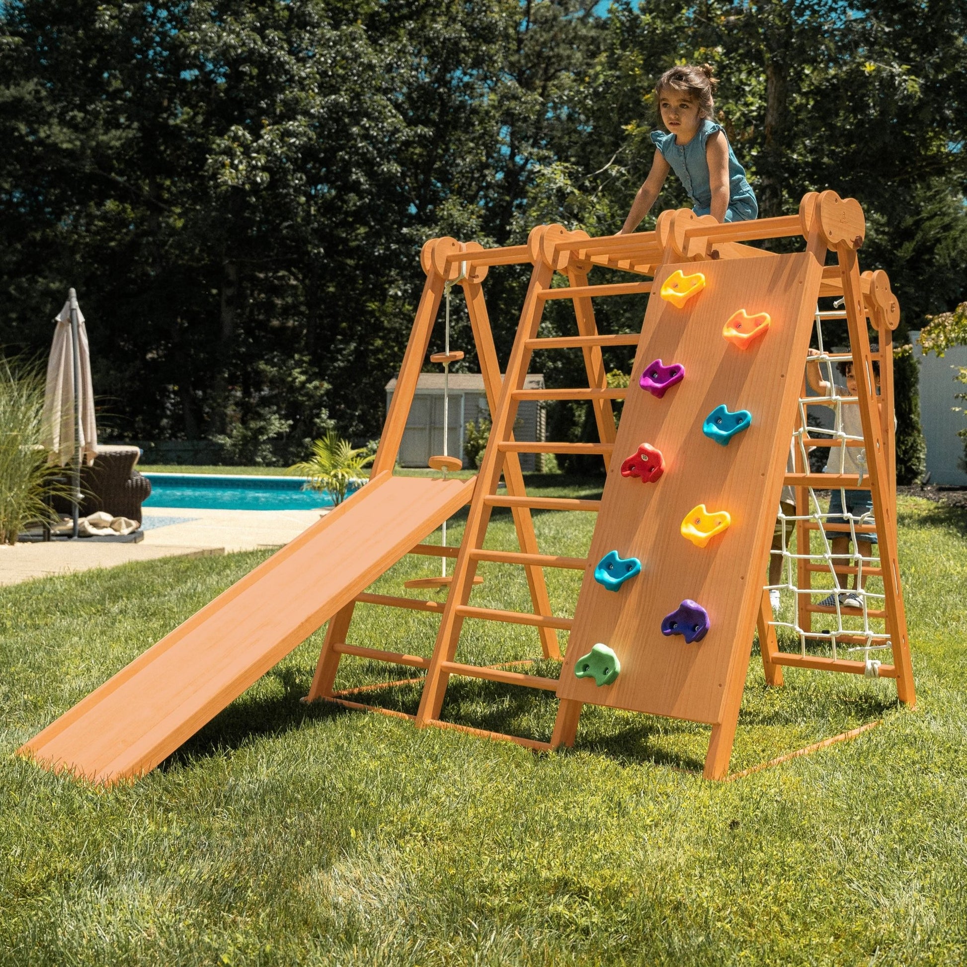 Chestnut - outdoor and indoor 8 - in - 1 jungle gym playset - The Nurturing Nook