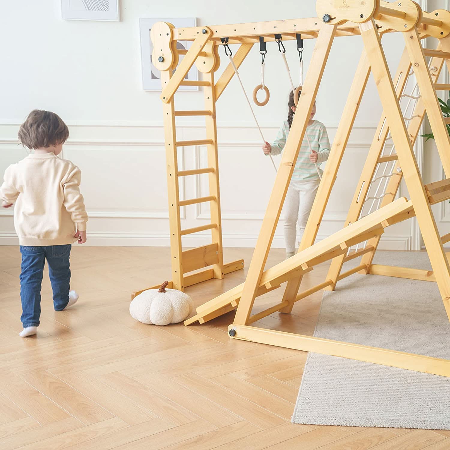Chestnut - outdoor and indoor 8 - in - 1 jungle gym playset - The Nurturing Nook