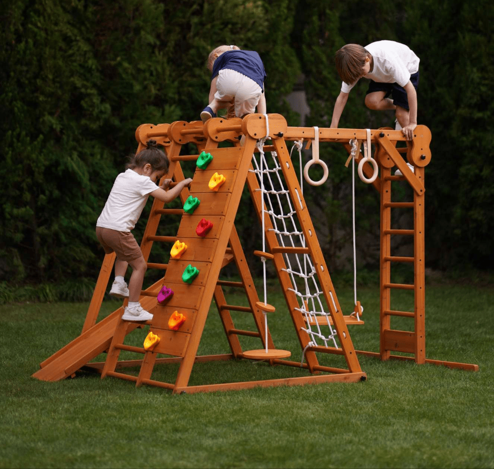 Chestnut - outdoor and indoor 8 - in - 1 jungle gym playset - The Nurturing Nook