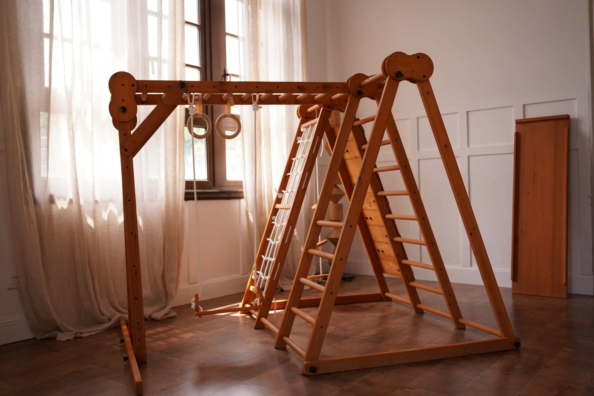 Chestnut - outdoor and indoor 8 - in - 1 jungle gym playset - The Nurturing Nook