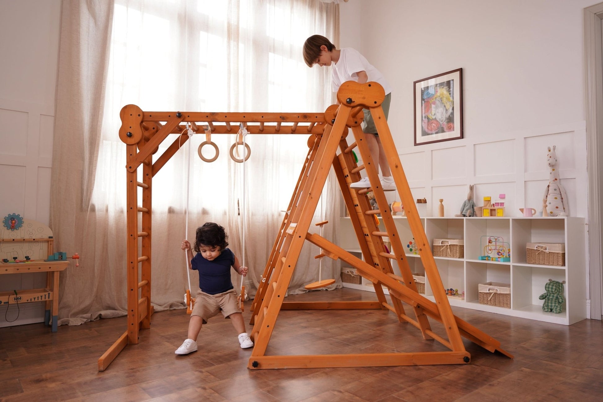 Chestnut - outdoor and indoor 8 - in - 1 jungle gym playset - The Nurturing Nook