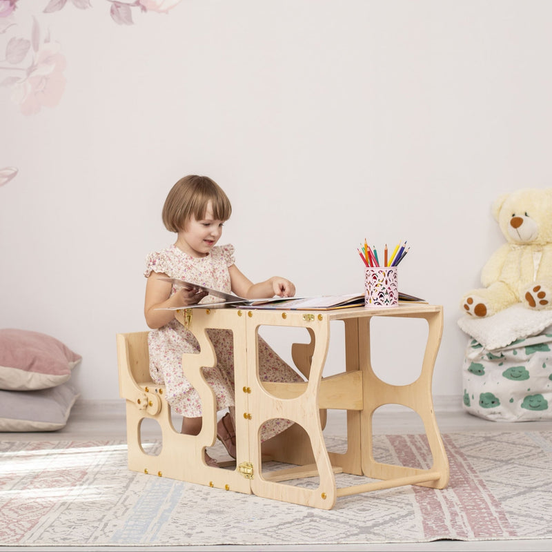 Wood and Hearts convertible kitchen tower – 2-in-1 tower & table