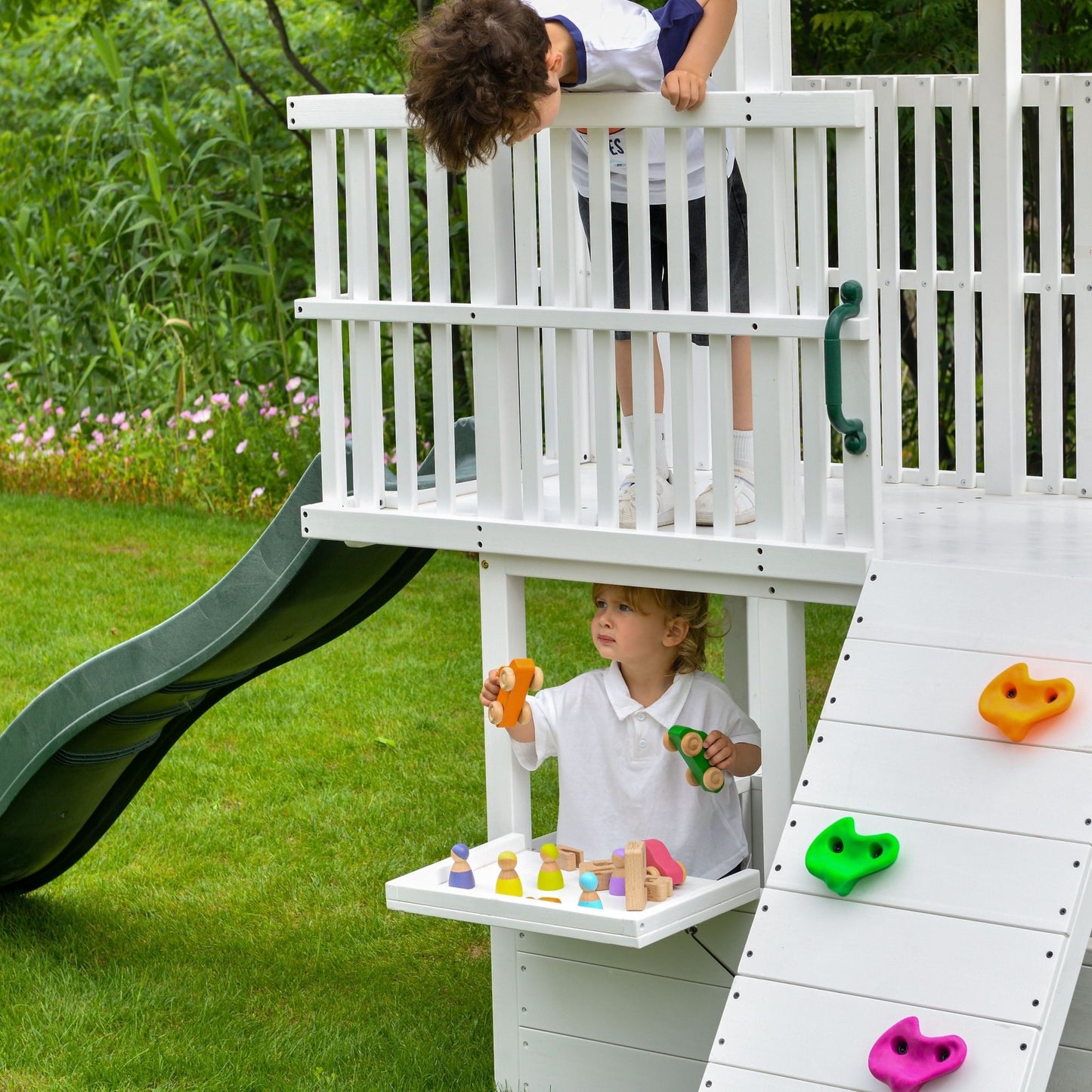 Craftsman - modern wooden backyard outdoor swing set - The Nurturing Nook