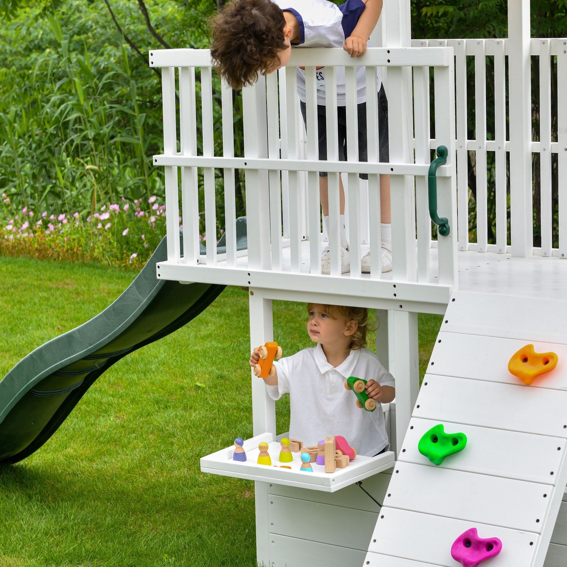 Craftsman - modern wooden backyard outdoor swing set - The Nurturing Nook