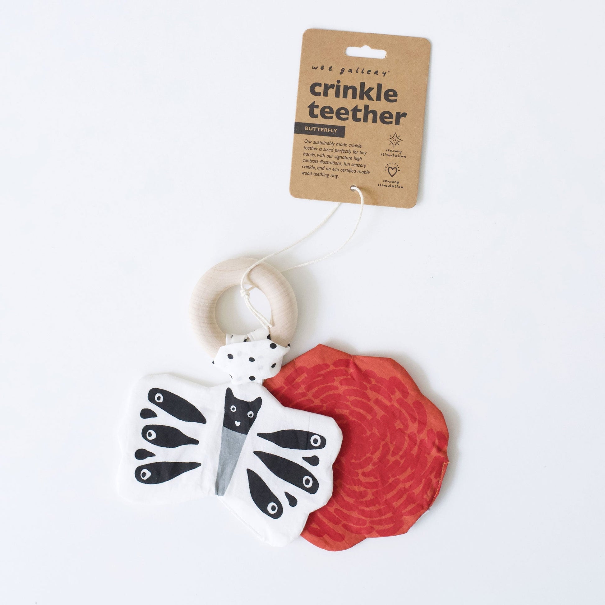 Crinkle teether – garden butterfly - The Nurturing Nook