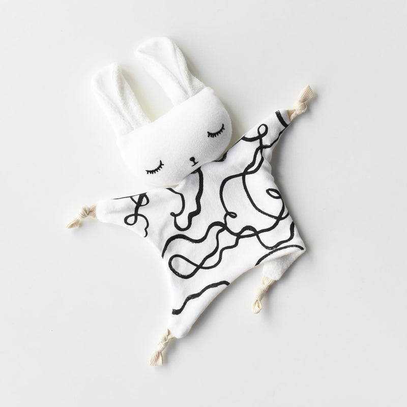 Organic cuddle bunny toy ribbons – sensory toy for infants