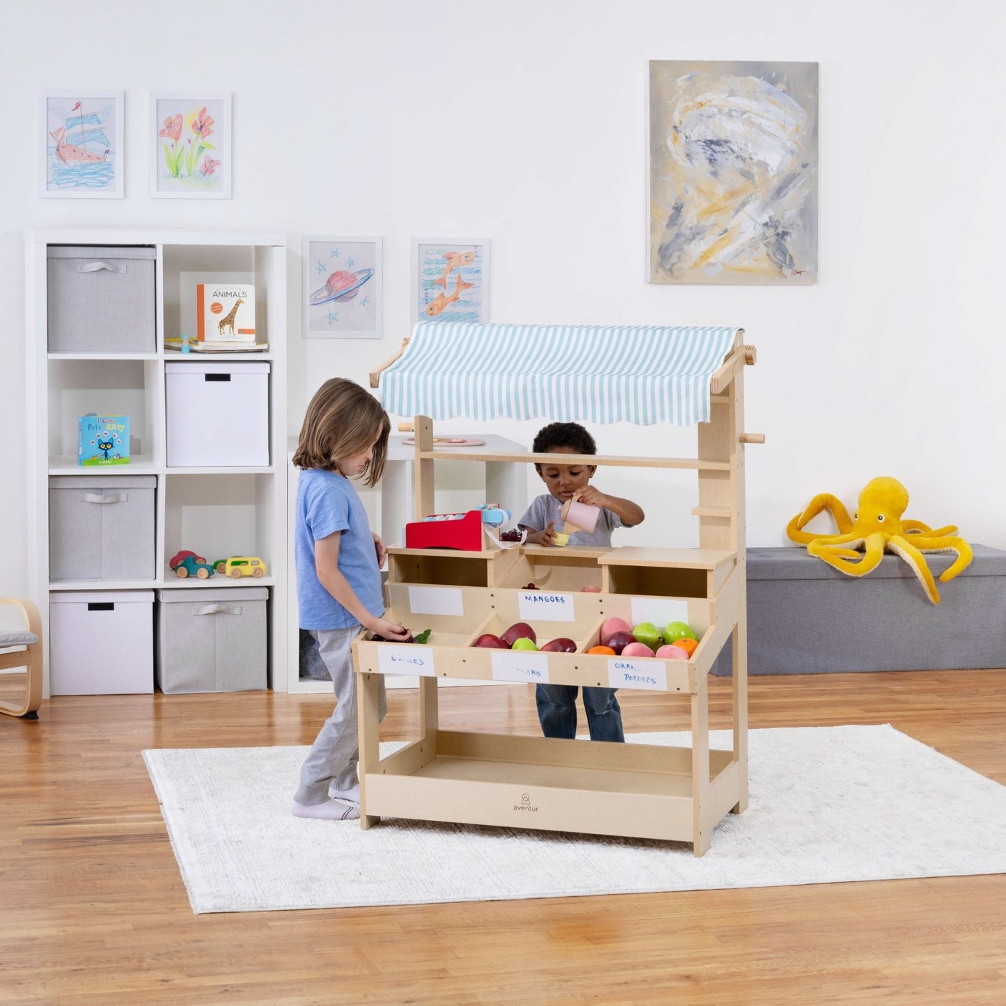 Cypress wooden market stand for pretend play - The Nurturing Nook