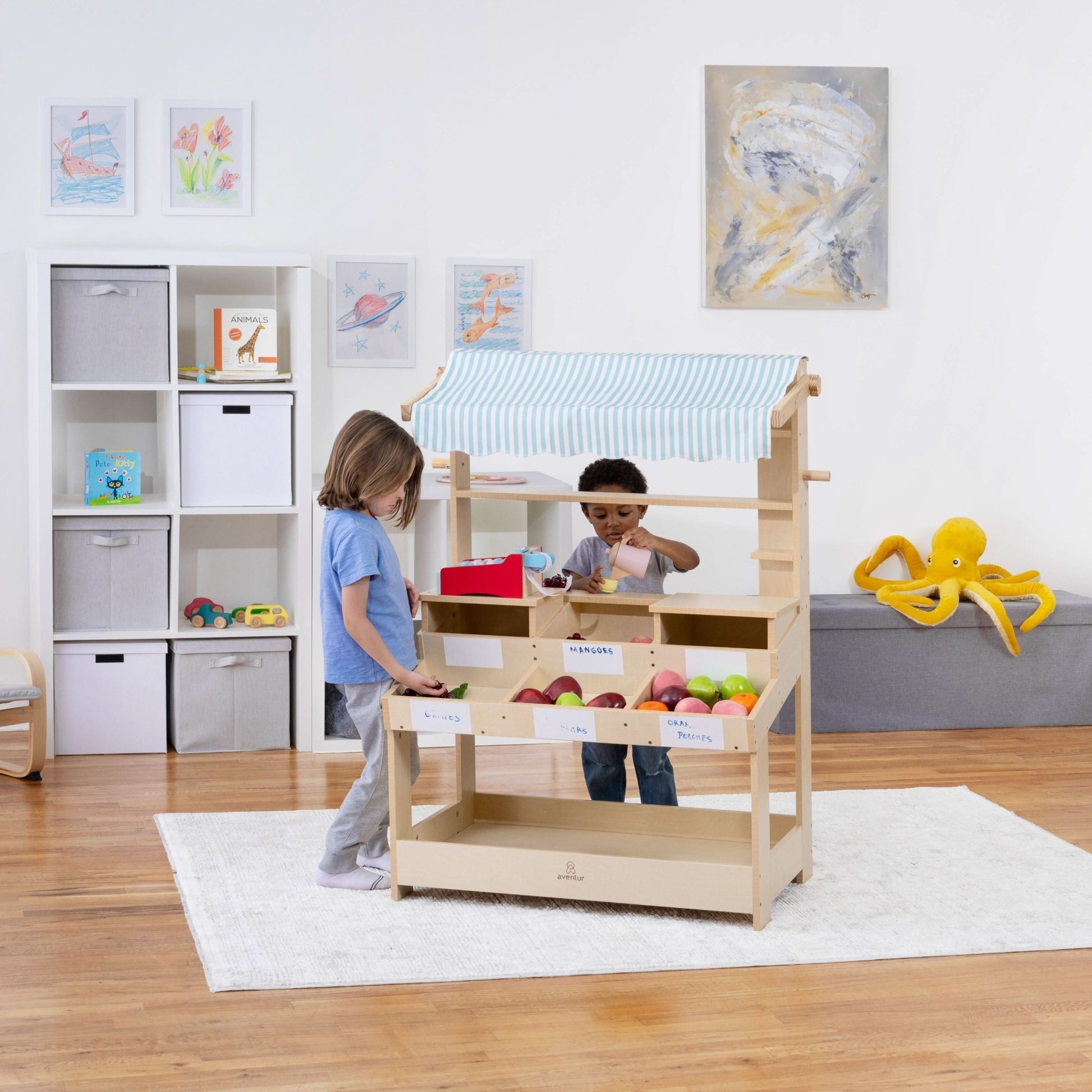 Cypress wooden market stand for pretend play - The Nurturing Nook