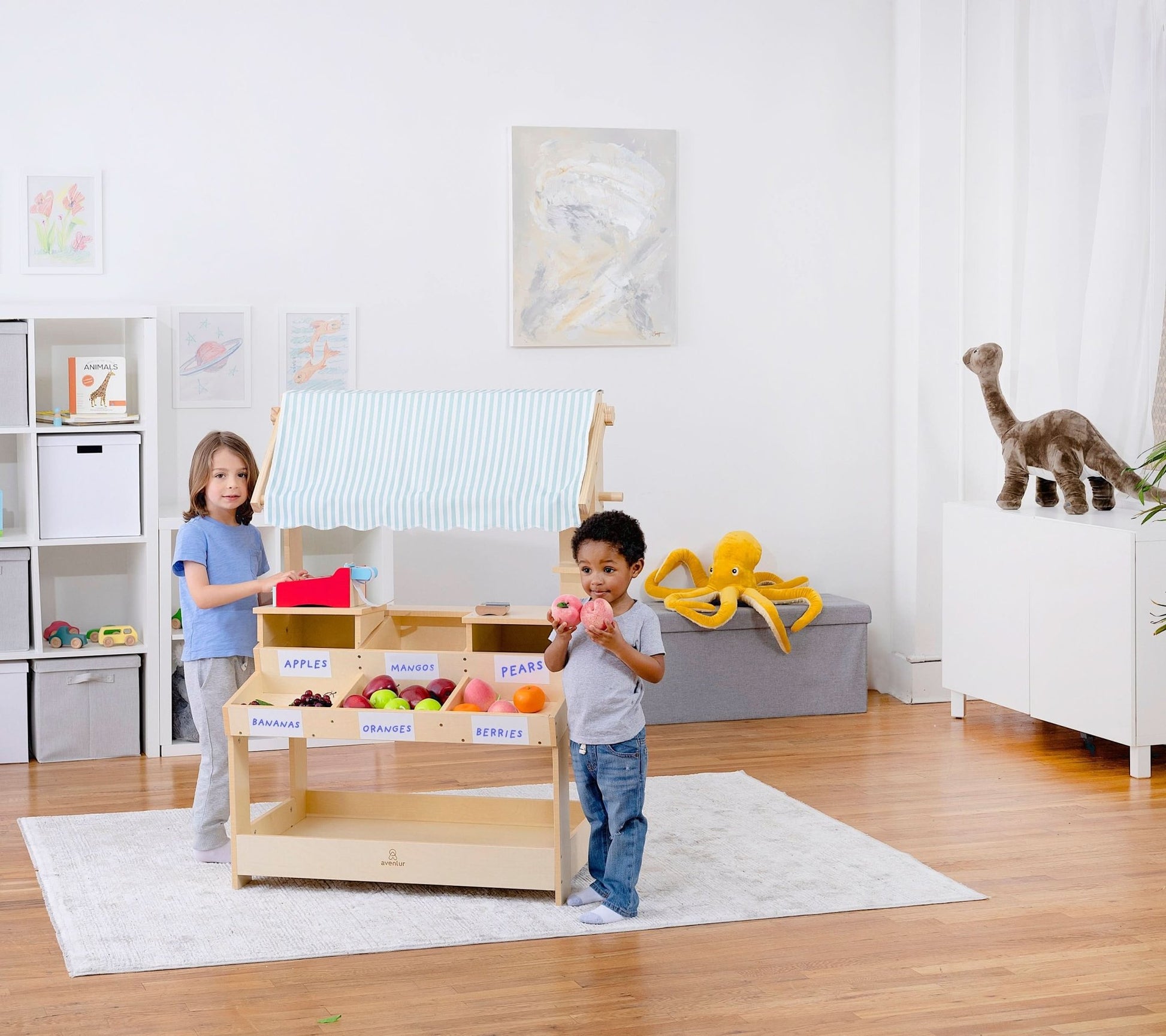 Cypress wooden market stand for pretend play - The Nurturing Nook