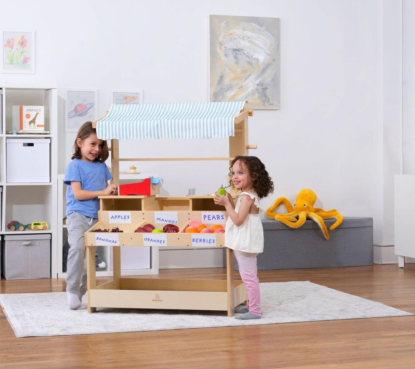 Cypress wooden market stand for pretend play - The Nurturing Nook