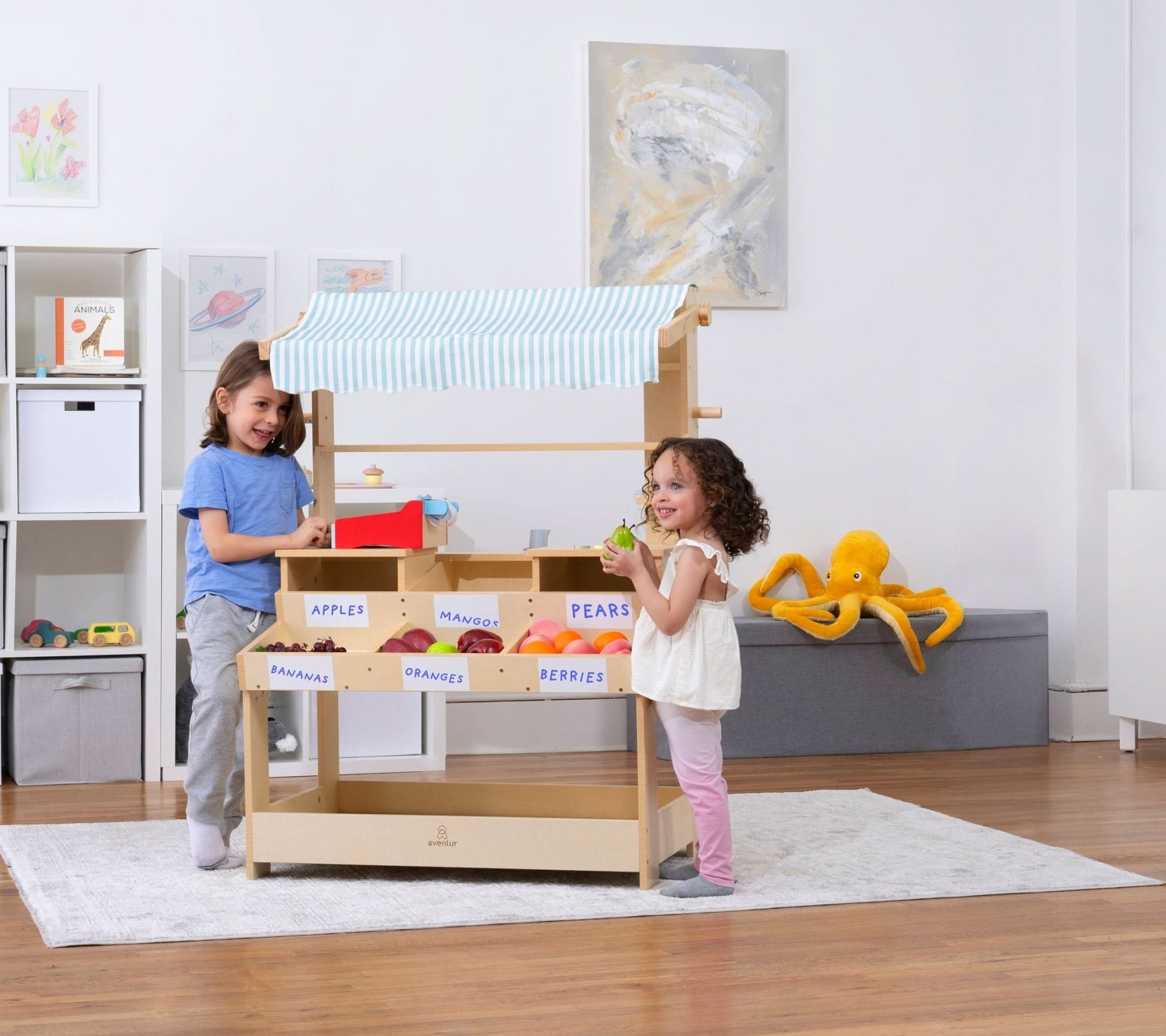Cypress wooden market stand for pretend play - The Nurturing Nook