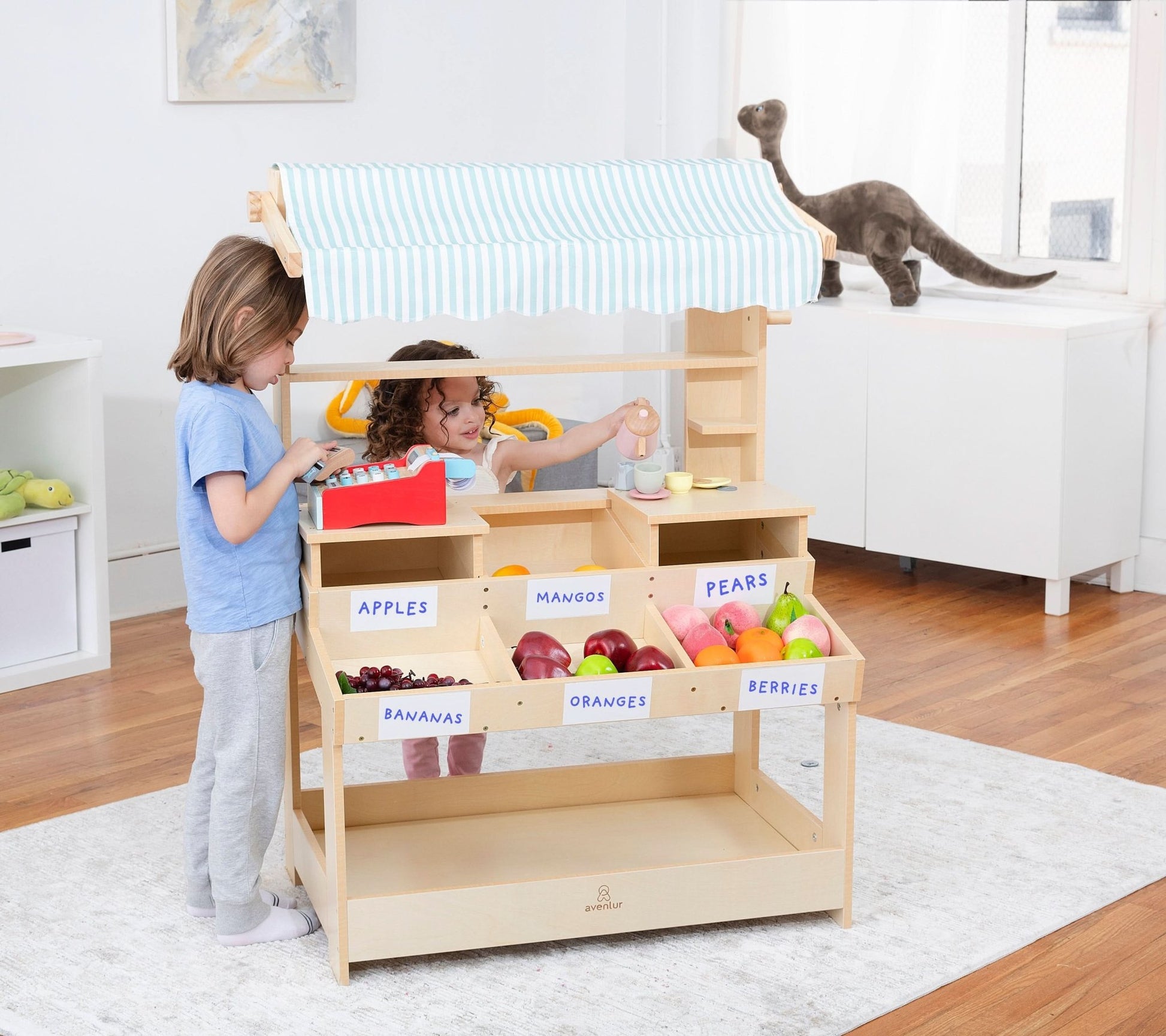 Cypress wooden market stand for pretend play - The Nurturing Nook
