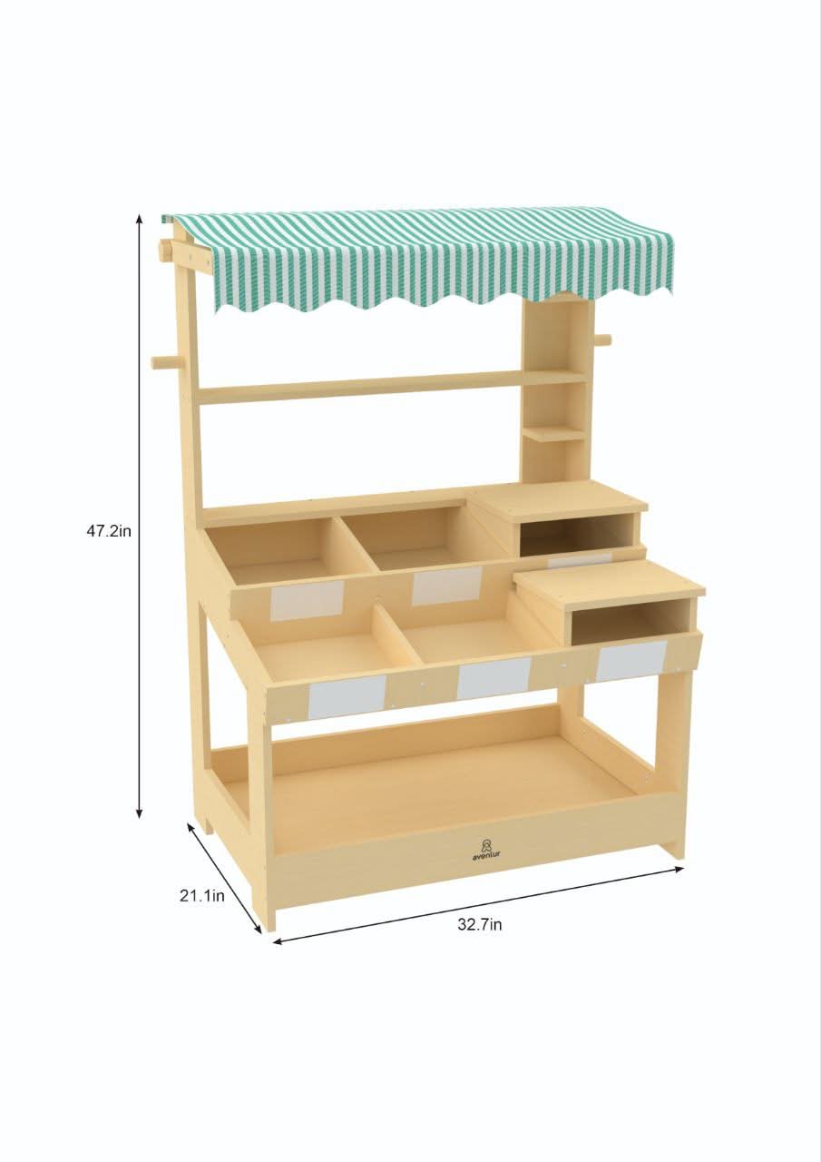 Cypress wooden market stand for pretend play - The Nurturing Nook
