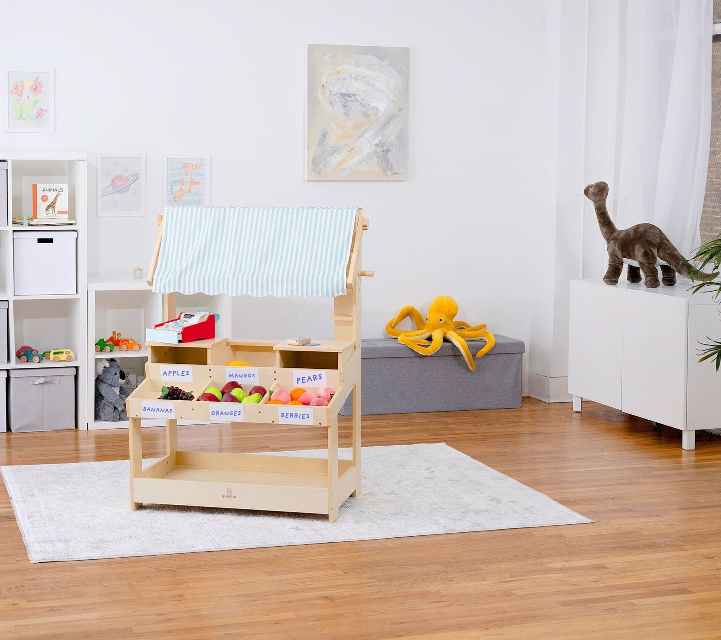 Cypress wooden market stand for pretend play - The Nurturing Nook