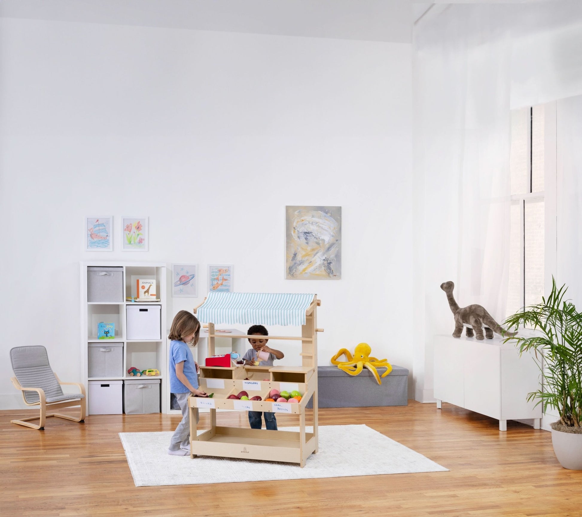 Cypress wooden market stand for pretend play - The Nurturing Nook