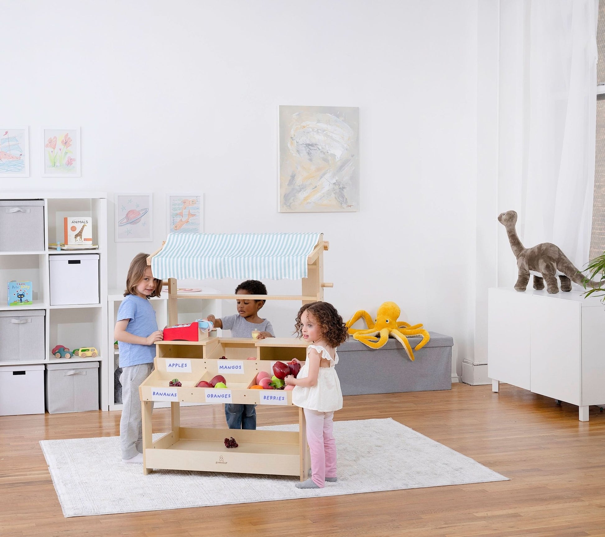 Cypress wooden market stand for pretend play - The Nurturing Nook