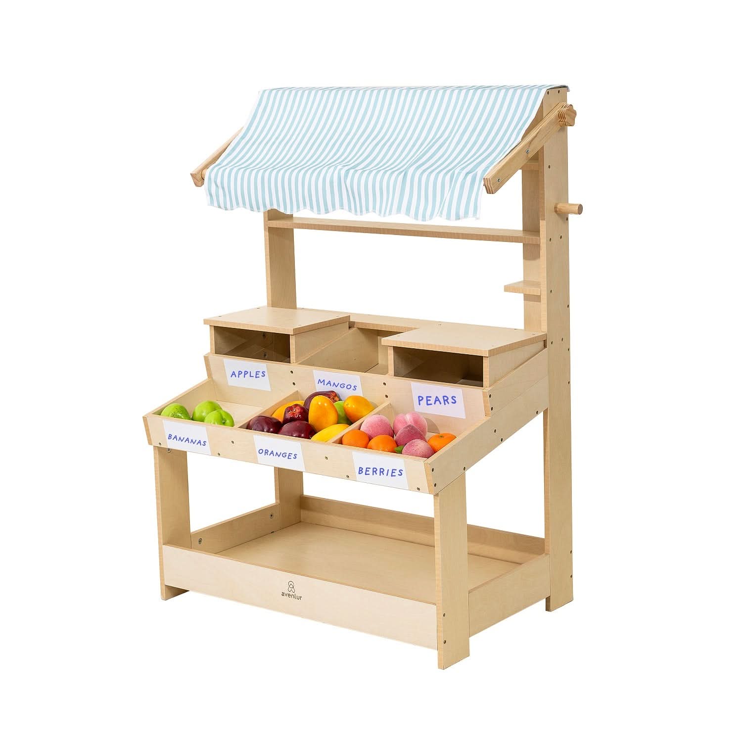 Cypress wooden market stand for pretend play - The Nurturing Nook