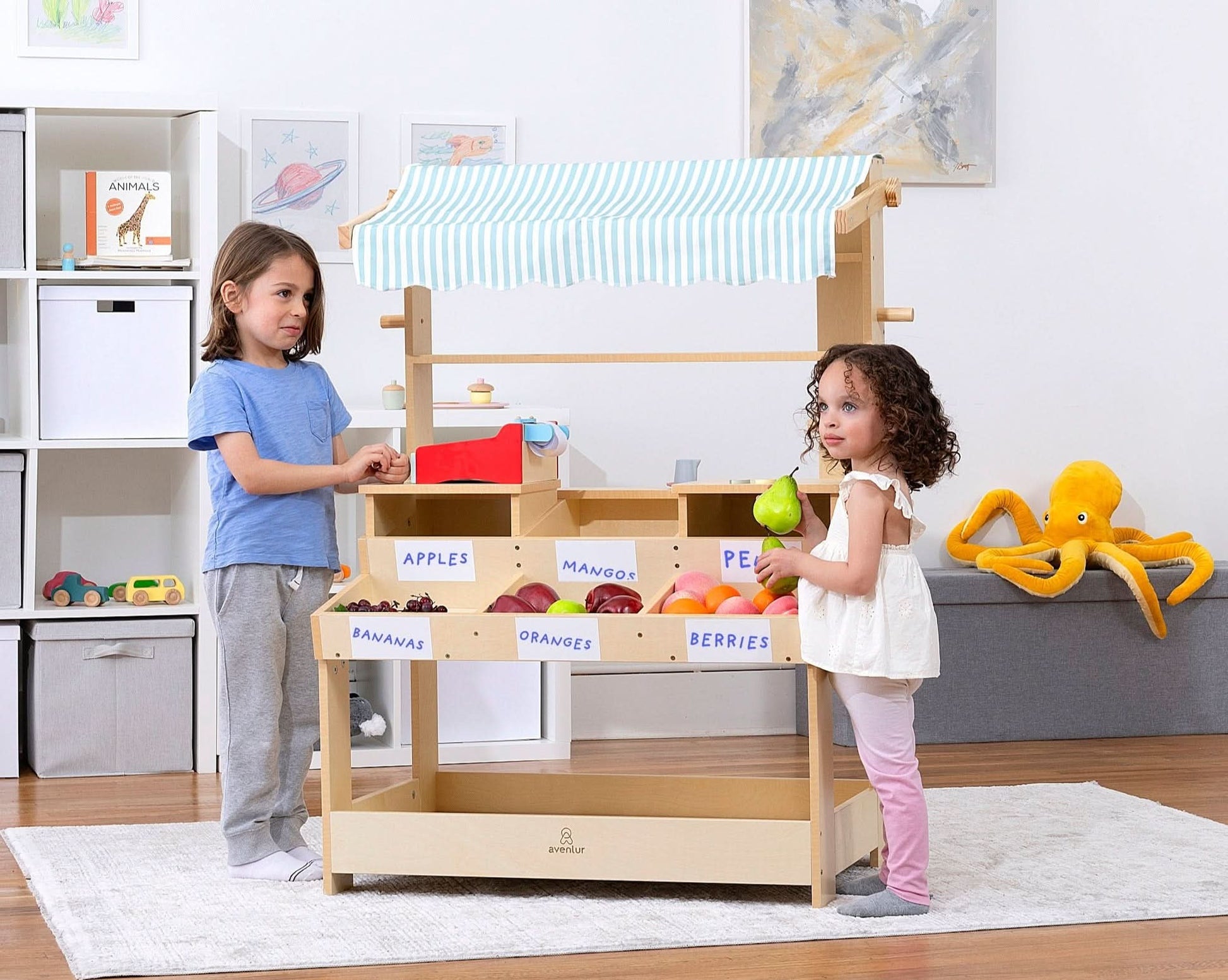 Cypress wooden market stand for pretend play - The Nurturing Nook