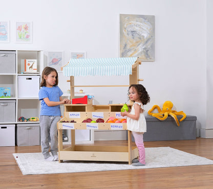 Cypress wooden market stand for pretend play - The Nurturing Nook