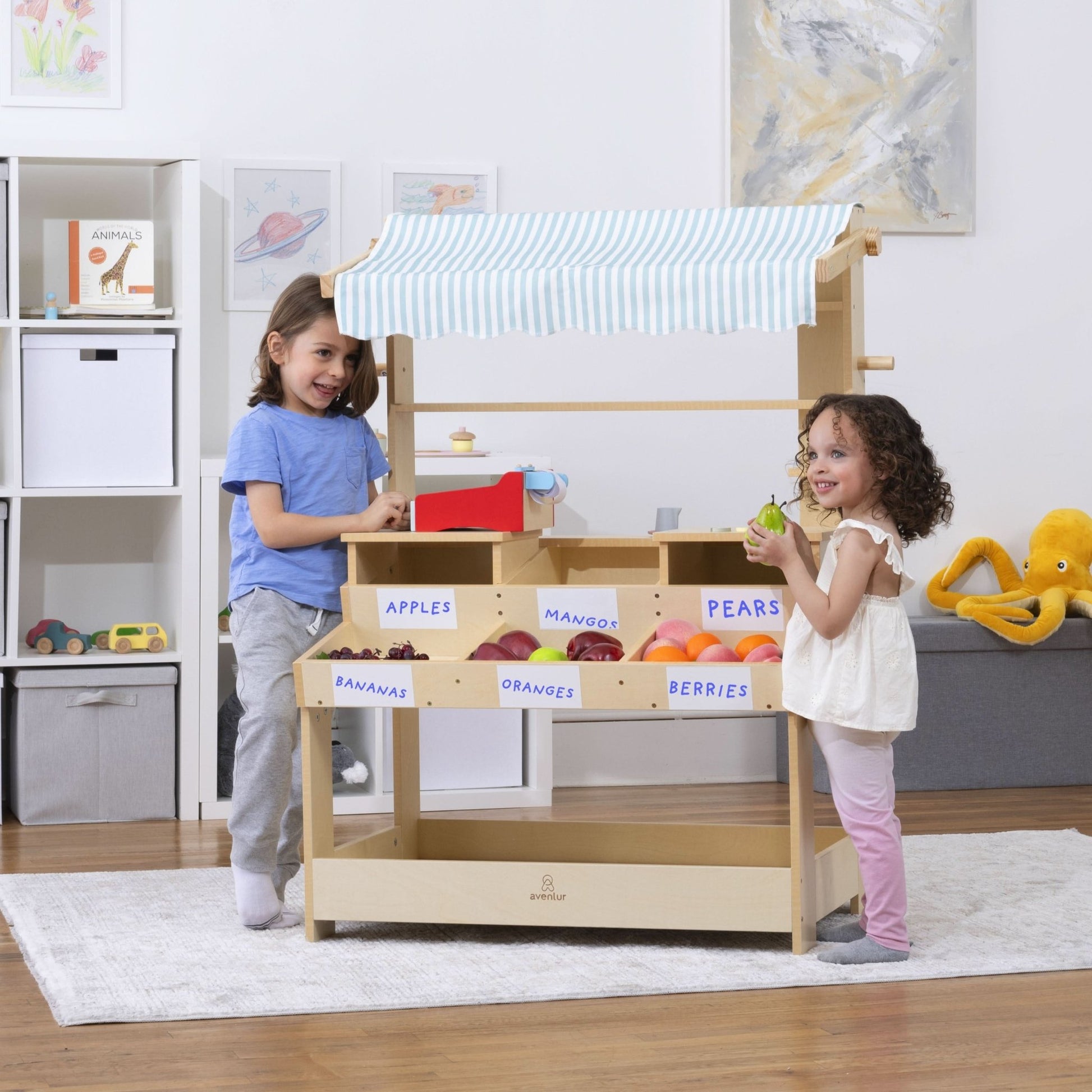 Cypress wooden market stand for pretend play - The Nurturing Nook