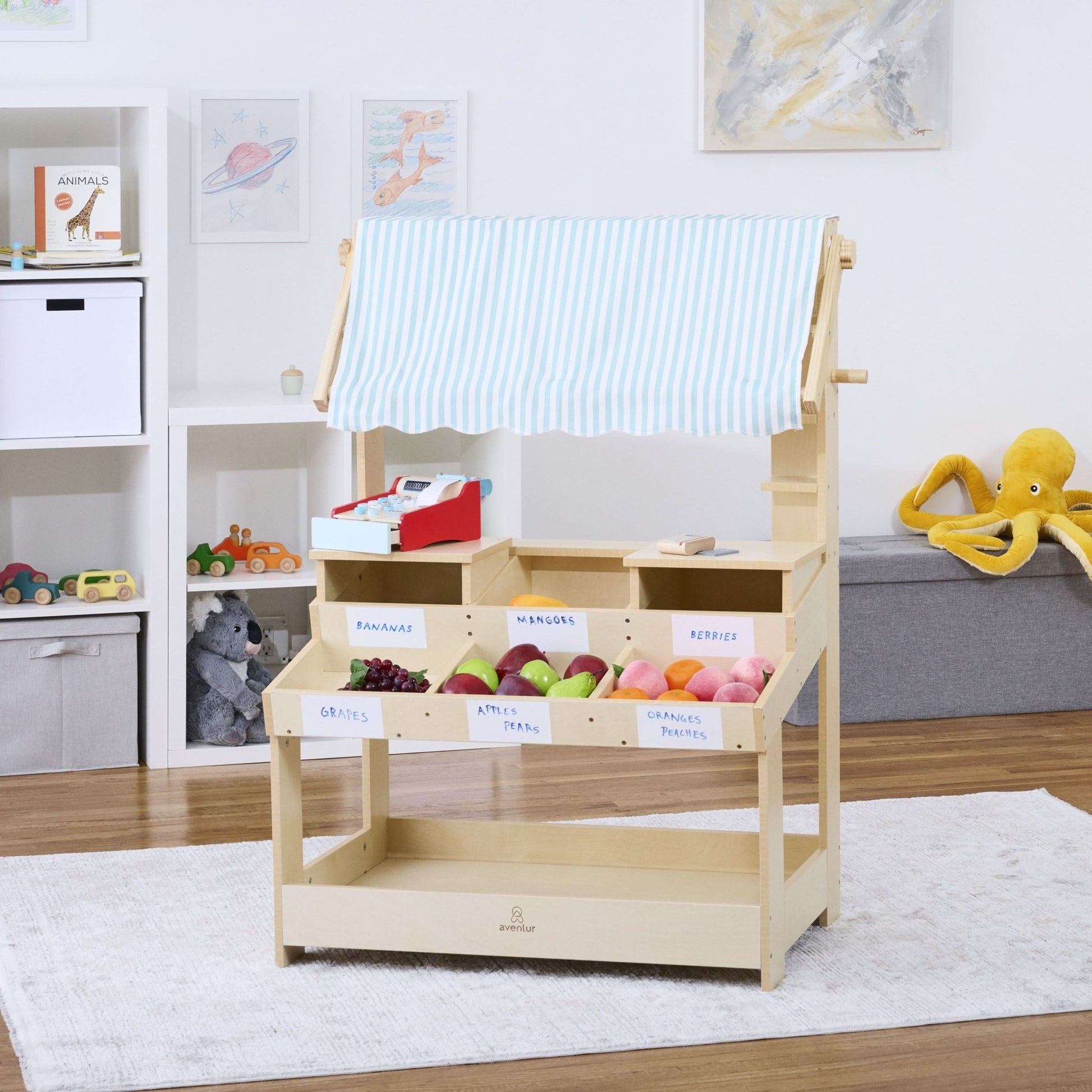 Cypress wooden market stand for pretend play - The Nurturing Nook