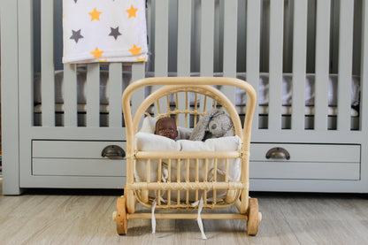 Rattan Doll Stroller – Handmade Boho Doll Pram for Imaginative Play